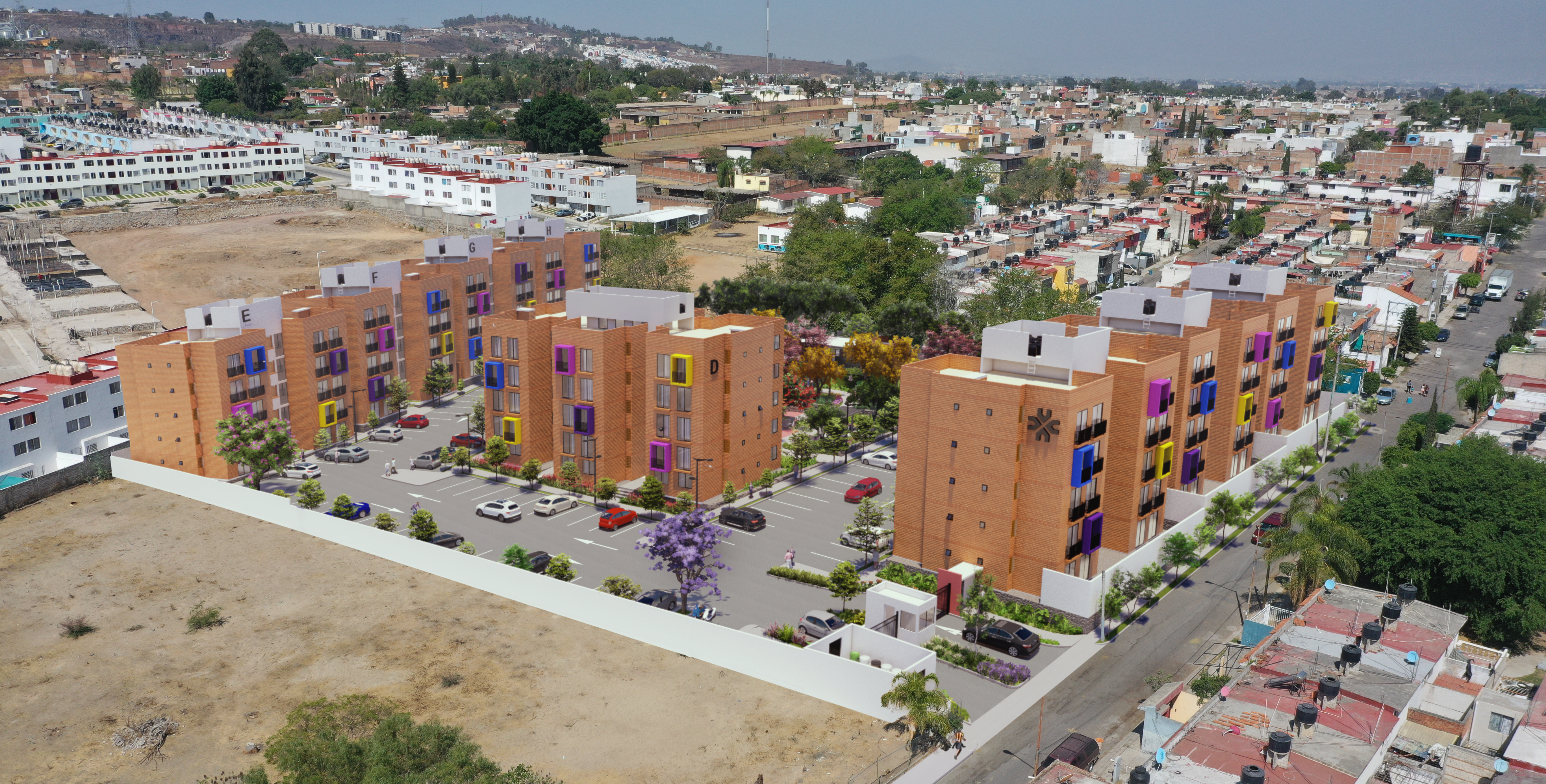 Altos San Gaspar, conjunto habitacional con jardín y terraza de usos múltiples ubicado en Tonalá, Jalisco. 